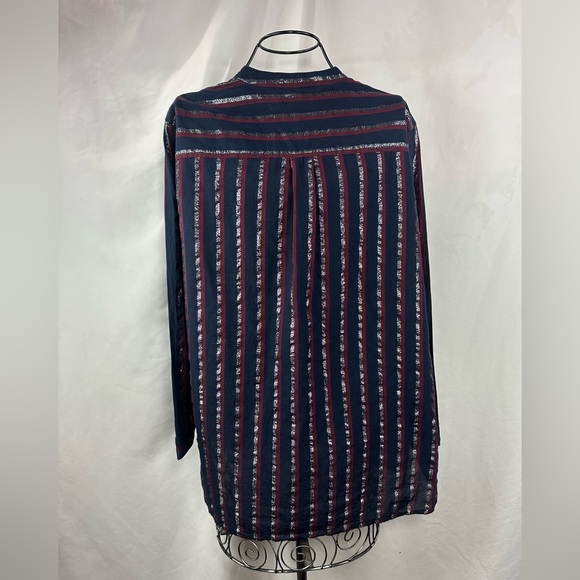 J crew metallic striped 3/4 button popover blouse size 4 - Picture 6 of 8